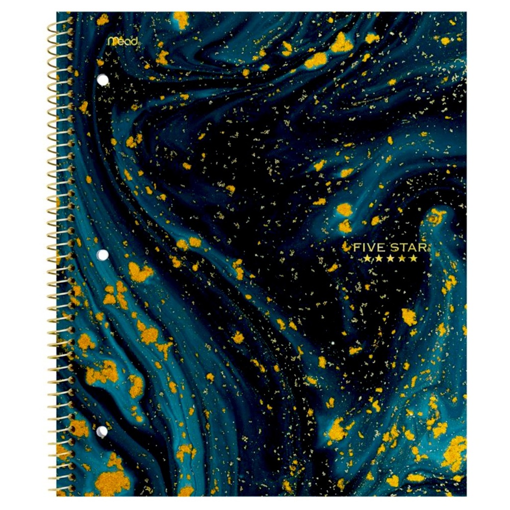 Five Star Spiral Notebook 1 Subject Wide Ruled 2 Pocket Gold Galaxy 100 Sheets